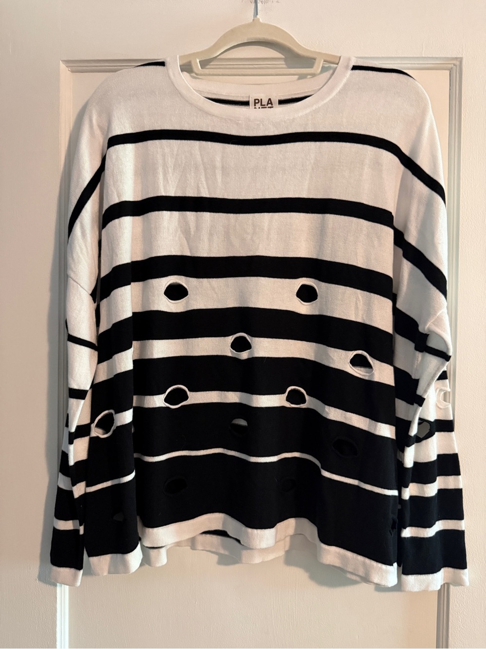 Planet by Lauren G Nautical-Striped Cotton-Blend Distressed Whimsigoth Shirt OS